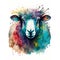 Watercolor image of a sheep created with Generative AI technology