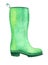 Watercolor image of single thick-soled rubber boot. Autumn waterproof green wellington isolated on white background