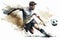 Watercolor image of soccer player kicking the ball. Generative AI