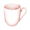 Watercolor image of soft pink single cup isolated on white background. Hand drawn illustration of cozy mug with big