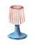 Watercolor image of table lamp isolated on white background. Classical shape with pink lampshade and blue base. Hand