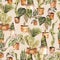 Watercolor indoor plants seamless pattern, urban jungle natural texture