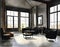 Watercolor of Industrial loft living room with