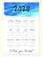 Watercolor ink calendar template, 2020 year