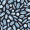 Watercolor and ink hand painted blue gems and crystals seamless pattern on the gray starry background