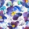 Watercolor and Ink Seamless Pattern Violet and Blue Flower of Pansy and White butterflies. Hand drawn design.