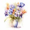 Watercolor Iris Bouquet In Vase