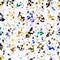 Watercolor irregular confetti dotted background. Hand painted whimsical party carnival seamless pattern. Pretty