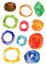 Watercolor irregular rings, wheels, vector art frames, spotted abstract shapes