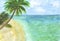 Watercolor island palm beach sea