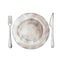 Watercolor isolated illustration of plate with knife and fork