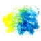 Watercolor isolated spot on a white background. Blue, yellow and