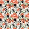 Watercolor Japanese crane bird seamless pattern