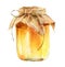 Watercolor jar of honey isolated on white background