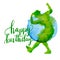 Watercolor jumping silhouette, in watercolor style. the silhouette of a happy man. Happy birthday card with colorful and