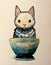 watercolor kawaii cat, japanese style illustration, ai generated image