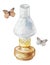 Watercolor kerosene lamp and butterflies