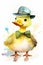 Watercolor kids cartoon cute duck illustrated