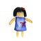 Watercolor kids doll in blue dress with bow