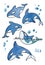 Watercolor killer whale set on white background