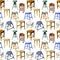 Watercolor Kitchen and bar backless stools seamless pattern. .