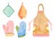 Watercolor kitchen utensils, accessories - aprons, dish towels, cut board, spoon