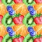 Watercolor kiwi orange strawberry blueberries fruit berry seamless pattern vector