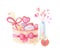 Watercolor Knitted basket,Pink hearts.Watercolour Valentines day composition on a white background.Illustration