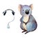Watercolor koala and player with headphones