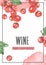 Watercolor label for Red currants wine, rectangular template