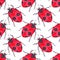 Watercolor ladybug seamless pattern on white background