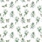 Watercolor lamb ears and snowberries seamless pattern. Hand painted berries, branch and leaves composition isolated on