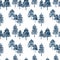 Watercolor landcape seamless pattern with forest tree. Fir Tree deep blue color for textile fabric, wrapping paper