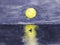 Watercolor landscape boat and the man lonely in ocean with full yellow moon reflection in water.