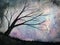 Watercolor landscape milky way and dead tree sakura.