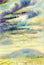 Watercolor landscape original painting colorful of rain cloud