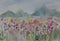 Watercolor landscape painting of colorful wildflower f