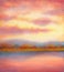 Watercolor landscape. Sunset over lake