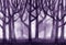 Watercolor landscape violet forest trees background.