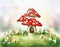 Watercolor of Large mushroom houses