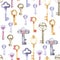 Watercolor large and small door keys seamless pattern