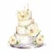 watercolor large wedding cake decorated pearl and flowers on white background generative AI