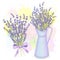 Watercolor lavender bouquet and pitcher