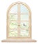 Watercolor and lead pencil window with summer landscape