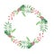 Watercolor Leaves Christmas Holidays Red Green Berries Wreath Garland