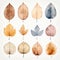 Watercolor Leaves Clipart Set - Indigo And Amber Tones