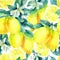 Watercolor lemon fruit branch with leaves seamless pattern