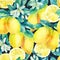 Watercolor lemon fruit branch with leaves seamless pattern