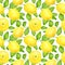 Watercolor lemon with leaves seamless pattern. Hand drawn botanical illustration of yellow citrus fruits isolated on