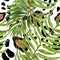Watercolor leopard skin and tropical palm leaves seamless pattern. Hand painted cheetah fur print